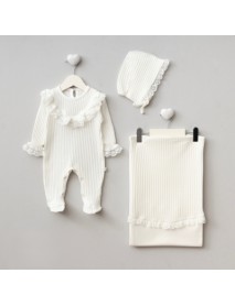 PUGI GIRL 0-3 MONTHS LACE JACQUARD BLANKET OVERALLS SET 9161
