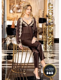 Dressing Gown Satin Gold Lace Detailed Pyjama Set Sweet Night 9210