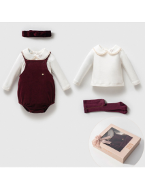 NOYNOY GIRL 3-6 MONTHS VELVET JUMPSUIT BODY 4-PIECE SUIT 9305