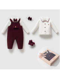 NOYNOY BOY 3-6 MONTHS VELVET OVERALLS BODY SOCKS SET 9306