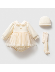 NOYNOY GIRL 3-6 MONTHS DRESS SOCK BEANIE 3-PIECE SET 9309