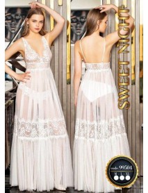 Lace Strap White Long Tulle Nightgown Sweet Night 99504