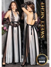 Black and White Tulle Long Nightgown Sweet Night 99517