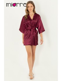 Miorre Belted Satin Dressing Gown-Burgundy 001-018050 
