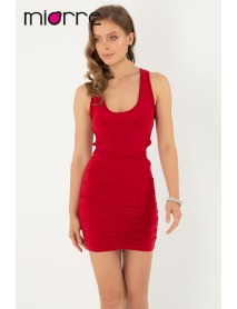 Miorre Back Detailed Super Mini Dress-Red-012-000087 