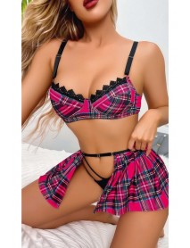 Ruselin Fuchsia Plaid Nightgown Fantasy Costume Women Sexy Nightgown Ruselin RS016