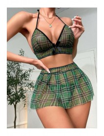 Ruselin Green Plaid Skirt Women's Fantasy Costume Set Ruselin RS018
