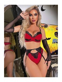 Ruselin Red-Black Lace Detail Special Fantasy Garter Set Ruselin RS034