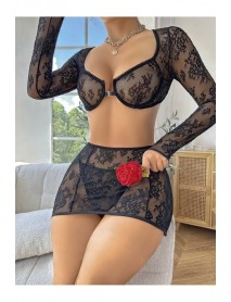 Ruselin Lace Detail Flower Pattern Special Night Fantasy Bra Set Ruselin RS038