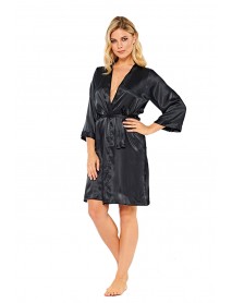 Sistina Silk Satin Black Dressing Gown 14000 
