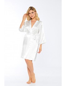 Sistina Silk Satin White Dressing Gown 14002