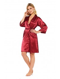Sistina Silk Satin Burgundy Dressing Gown 14004