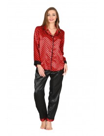 Sistina Satin Red Black Pajamas Set 1621 