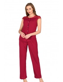 Sistina Claret Red Combed Cotton Pajamas Set 1632 