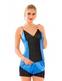 Sistina Satin Blue Black Shorts Set 292 