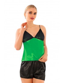 Sistina Satin Black Green Shorts Set 293 