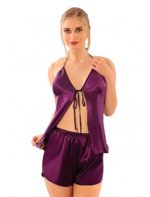 Sistina Satin Purple Shorts Set 294