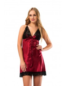 Sistina Lacy Satin Claret Burgundy Nightgown 348 