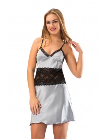 Sistina Lace Satin Gray Nightgown 386