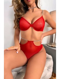 Miorre Stone Detailed Fantasy Bra Set Red 001-002355