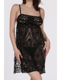 DoReMi Fantasy Slit and Strap Nightgown Black 002-002335
