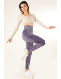 001-001114 Miofit High Waist Women's Sports Long Tights Purple Melange