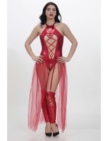 Phevos Tulle Skirt Leather Fantasy Costume 012-000136 Red
