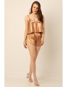 DoReMi Satin Slit Suit with Thin Strap Short Set 002-001043 Salmon