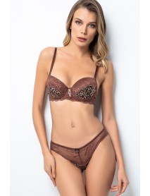 Miorre Unfilled Lace Stone Detailed Leopard Print Bra Set  148-006615
