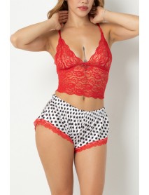 Phevos Lace Chest Low-Cut Shorts Suit with Shorts 012-002272