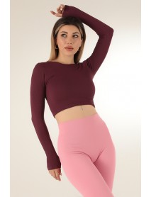 002-000106 DoReMi Long Sleeve Crew Neck Ribbed Crop Plum