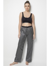 Miorre Polka Dot Satin Pajama Bottoms Black-White 001-018300