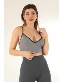 999-ZZ0131 Miorre Thin Strap V-Neck Unsupported Ribbed Sports Bra Gray
