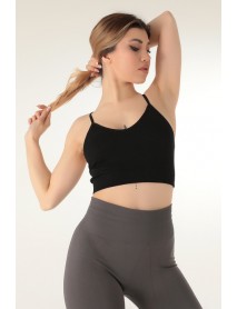  999-ZZ0131 Miorre Thin Strap V-Neck Unsupported Ribbed Sports Bra Black