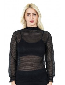 Derya Kurşun Turtleneck Mesh Transparent Detailed Women's Athlete Derya Kurşun 146 Black