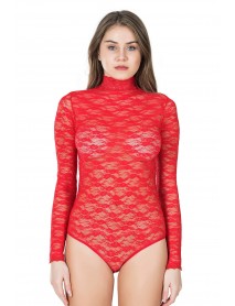 Derya Kurşun Turtleneck Lace Snapback Women's Bodysuit Derya Kurşun 328 Red