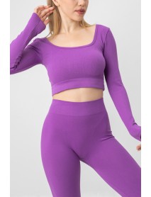 002-000132 DoReMi Seamless Strapless Long Sleeve Ribbed Bustier Purple