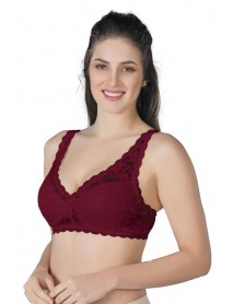 Emay 188 B Padded Lace Wire Support Bra Burgundy