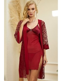 Izabel Claret Red Fancy Nightgown Set 3 Piece 3013