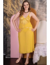 Izabel Plus Size Yellow Erotic Sexy Long Nightgown 5001