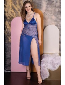 Izabel Plus Size Blue Sexy Erotic Long Nightgown 5003