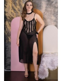 Izabel Plus Size Black Long Fantasy Nightgown 5007