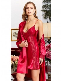 Jeremi 6 Piece Satin Lace Nightgown Dressing Gown Set 1095