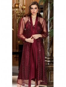 Jeremi 2-piece Long Lace Satin Nightgown Dressing Gown Set 3039