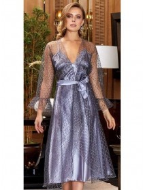 Jeremi 2-piece Lace Long Nightgown Dressing Gown Suit 3058