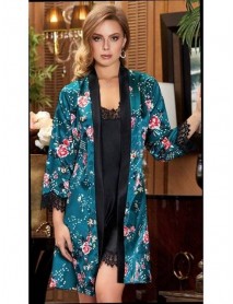 Jeremi 2-piece Short Lace Satin Nightgown Dressing Gown Set 3077