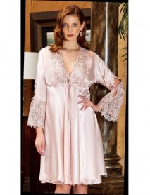 Jeremi 2-Piece Short Lace Satin Nightgown Dressing Gown Set 3126