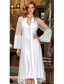 Jeremi 2-Piece Long Satin Tulle Nightgown Dressing Gown Set 3144