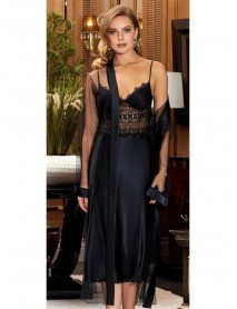 Jeremi 2-piece Long Lace Satin Nightgown Dressing Gown Set 3227