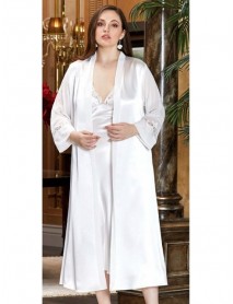 Jeremi Plus Size Satin 2-Piece Long Nightgown Dressing Gown Set 3241